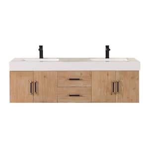 Corchia 60 in. W x 22 in. D x 19 in. H Double Sink Bath Vanity in Light Brown with White Composite Stone Top
