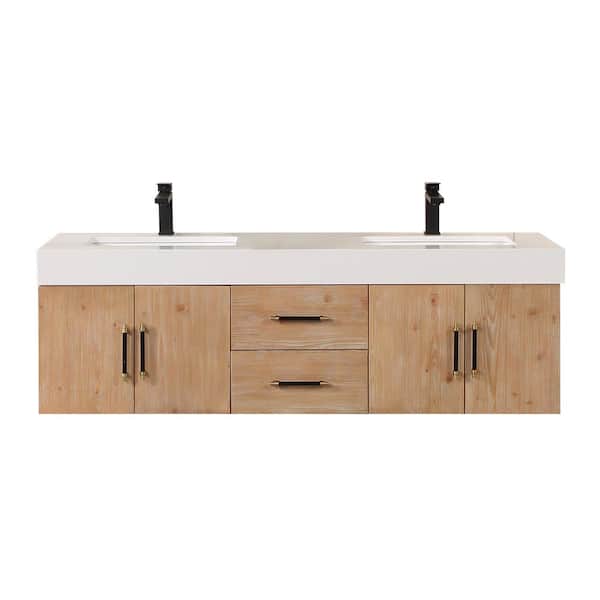 Altair Corchia 60 in. W x 22 in. D x 19 in. H Double Sink Bath Vanity in Light Brown with White Composite Stone Top