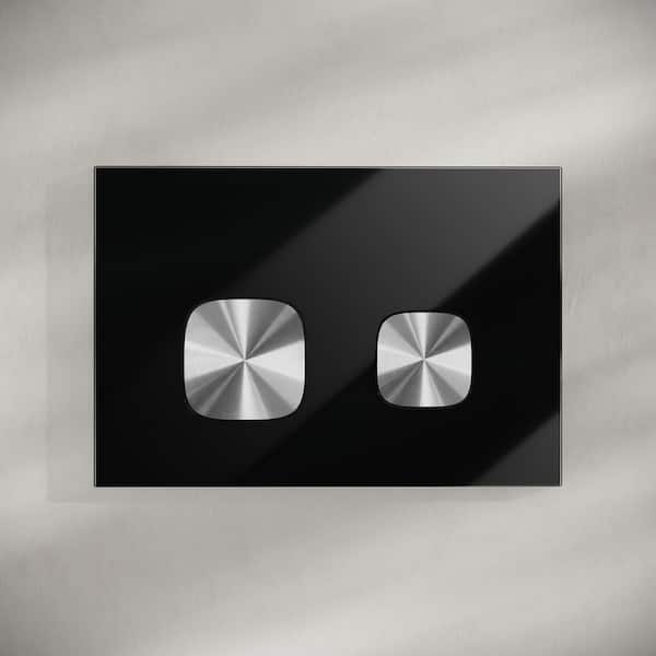 Verre Wall Mount Dual Flush Glass Actuator Plate in Glossy Black with Silver Flush Buttons