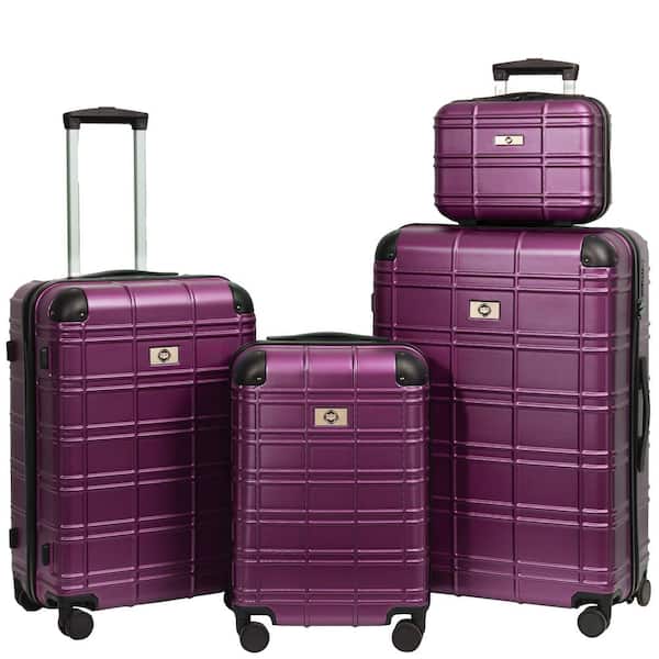 Adrinfly 4-Piece Purple Hard Side Luggage Set, Lightweight Durable Suitcase Sets with Spinner Wheels and TSA Lock