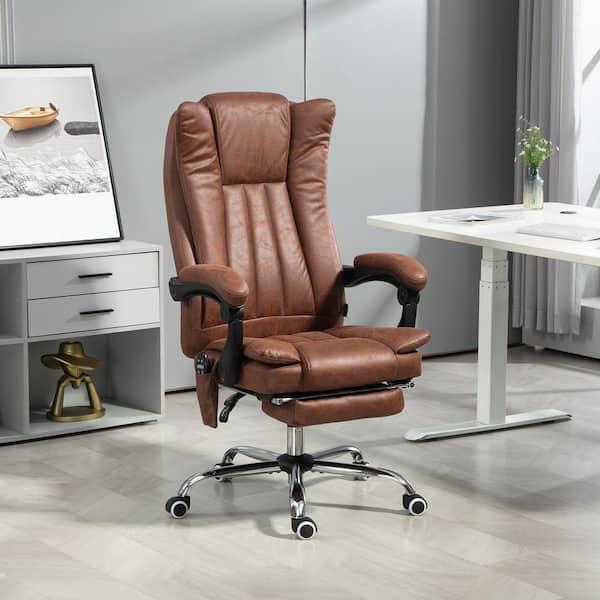 Microfiber Office Chair, High Back Computer Chair with 6 Point Massage, Heat, Adjustable Height, Brown