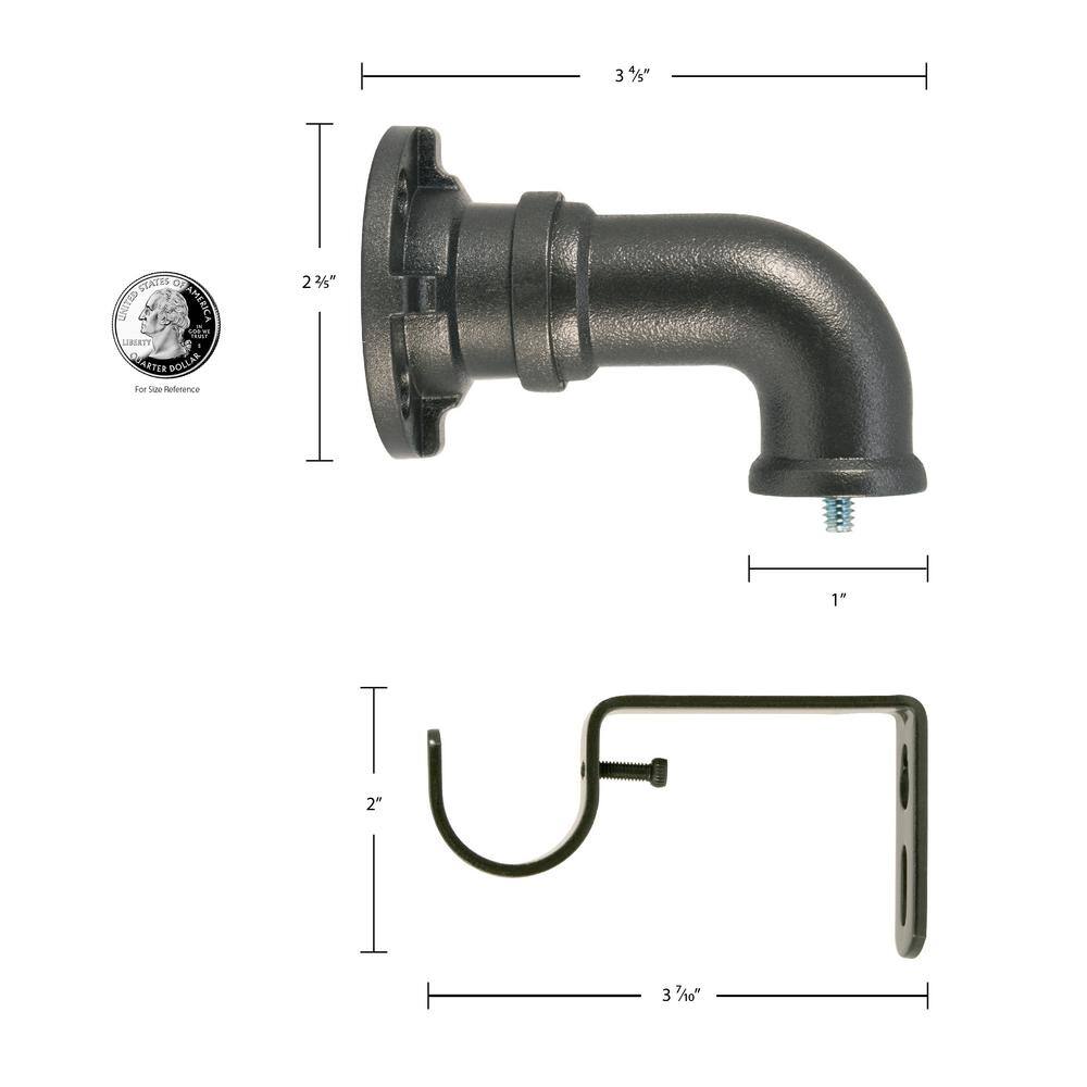 Adjustable Silver Industrial Curtain Rod with Finial, 36-72 inches