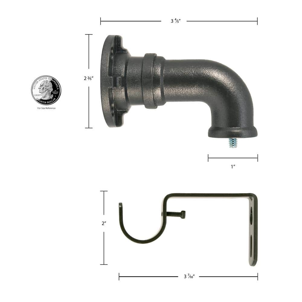 Adjustable Dark Bronze Industrial Curtain Rod with Finials 18-36"