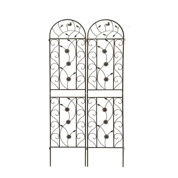 86.7 in. 2-Pack Brown Metal Garden Trellis Rustproof Trellis for Climbing Plants Outdoor Flower Support