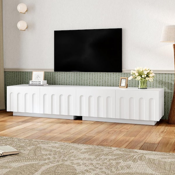 White TV Stand with Arched Design Fits TVs up to 80 in.