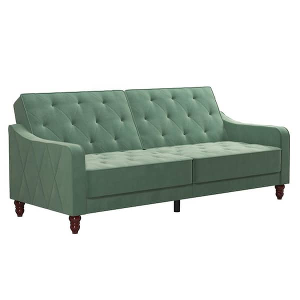 Novogratz Vintage Tufted Split Back Futon Light Green Velvet 2238879N The Home Depot