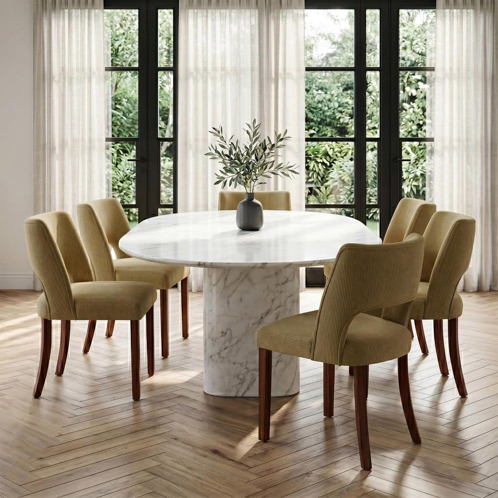 Modern Khaki Chenille Upholstered Open Back Dining Chair with Soild Wood Legs (Set of 6) price history on PriceWatchPro