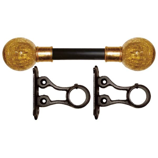 The Artifactory 4 ft. Fixed Length 1 in. Dia. Gilded Metal Drapery Rod Set with Amber Crackle Finial