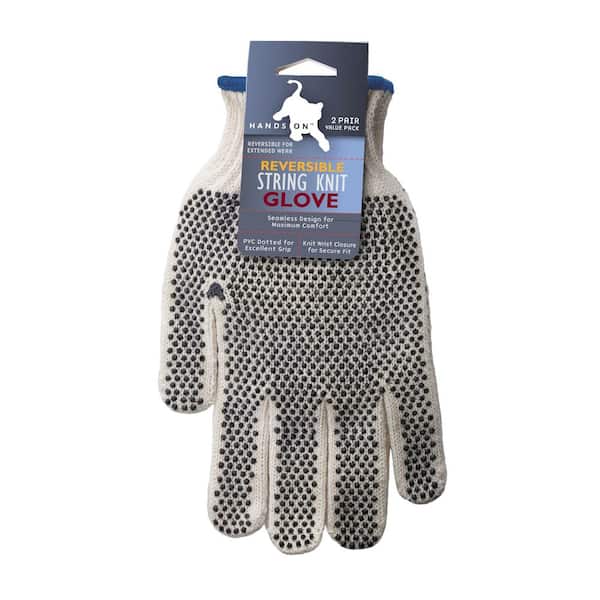 Reversible PVC Dotted String Knit Gloves, 2 Pair Value Pack