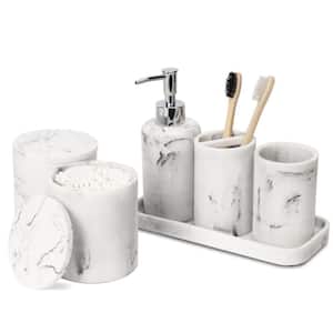 6-Piece Bathroom Accessory Set with Soap Dispenser, Tray, 2 Jars, Bathroom Tumbler Toothbrush Holder in. White Marble