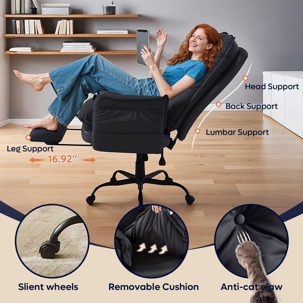 Bestier - Ergonomic Executive Office Chair with Footrest & Lumbar Support, High Back PU Leather, Adjustable