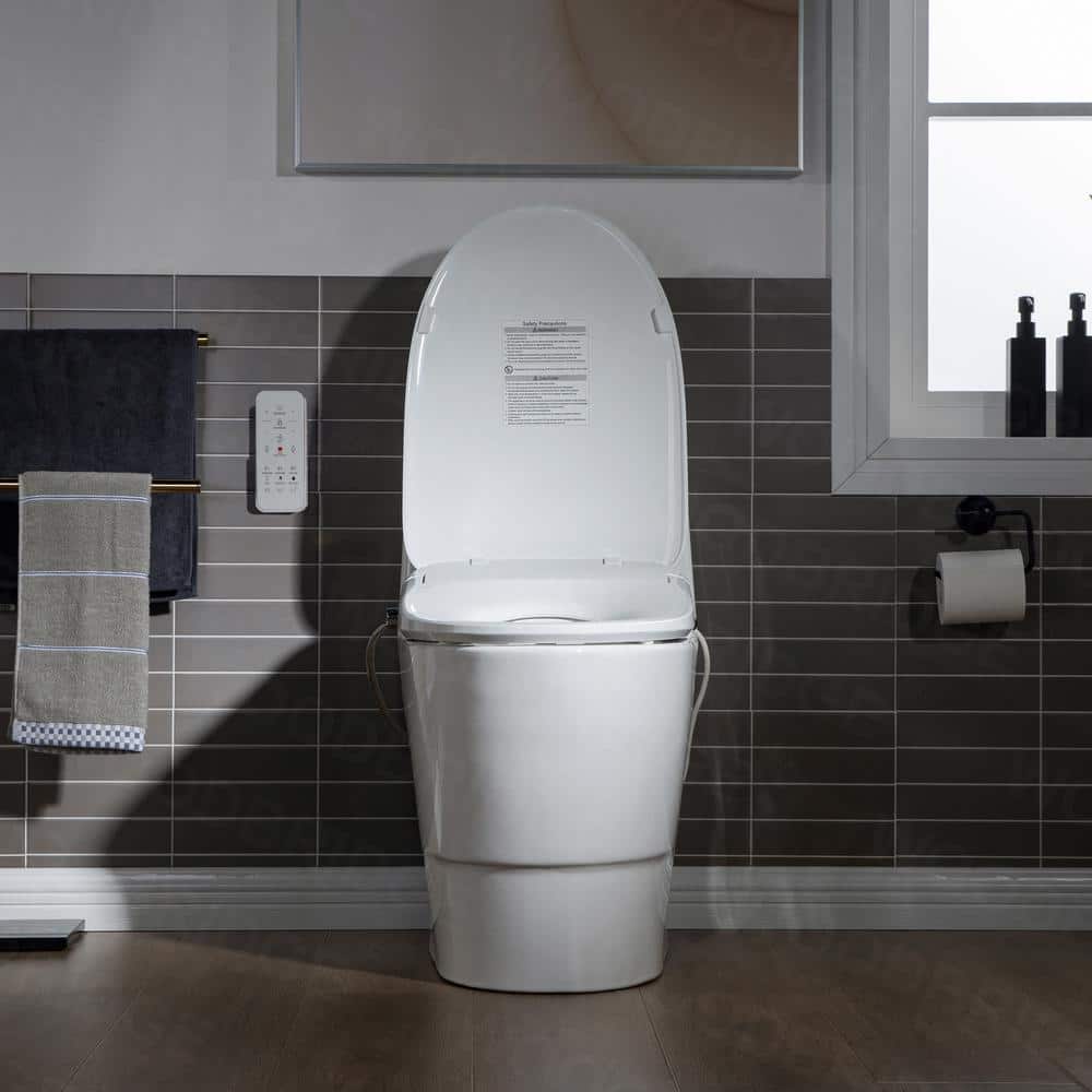 White Porcelain One-Piece Elongated Dual Flush Toilet with Smart Bidet Seat
