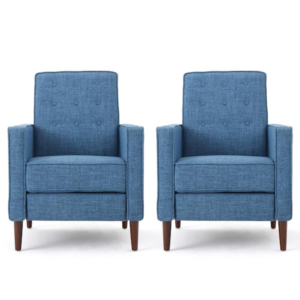 Noble House Mervynn Modern Muted Blue Polyester Club Chair Recliners (Set of 2)