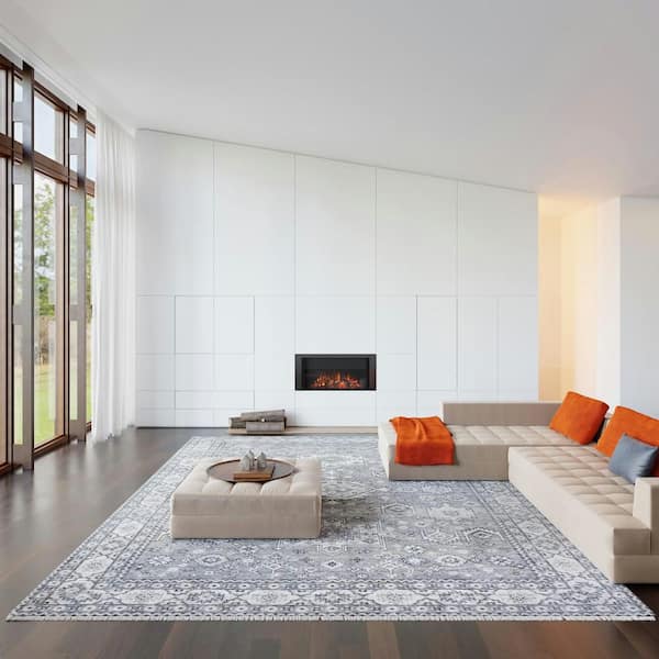 RUGS USA Kaski Geometric Machine Washable Area Rug Gray 9 ft. x 12 ft. Area Rug