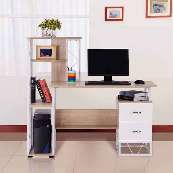 2 Drawer Writing Computer Desk, White Desk With File Cabinet Drawers In Nepali