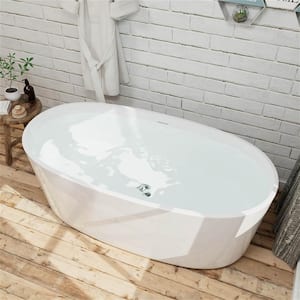 59 in. Acrylic Double Ended Flatbottom Non-Whirlpool Bathtub Freestanding Soaking Bathtub in White