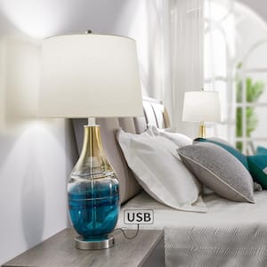 Denver 27.37 in. Blue Table Lamp Set with USB (Set of 2)
