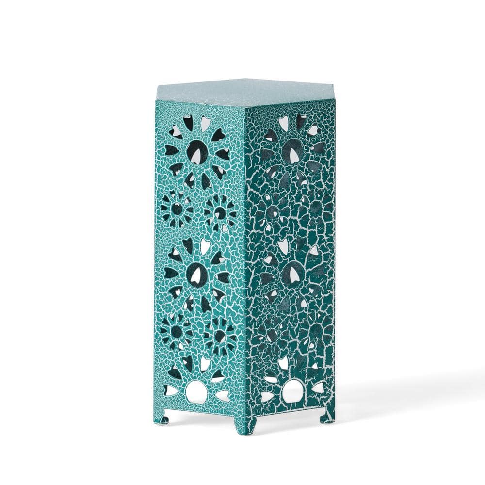 Teal Hexagon Iron Sunburst Outdoor Patio Side Table