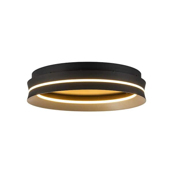 2-Light 15.75 in Round Matte Black and Gold Integrated LED Round Flush Mount Ceiling Light for Foyer Kitchen Living Room