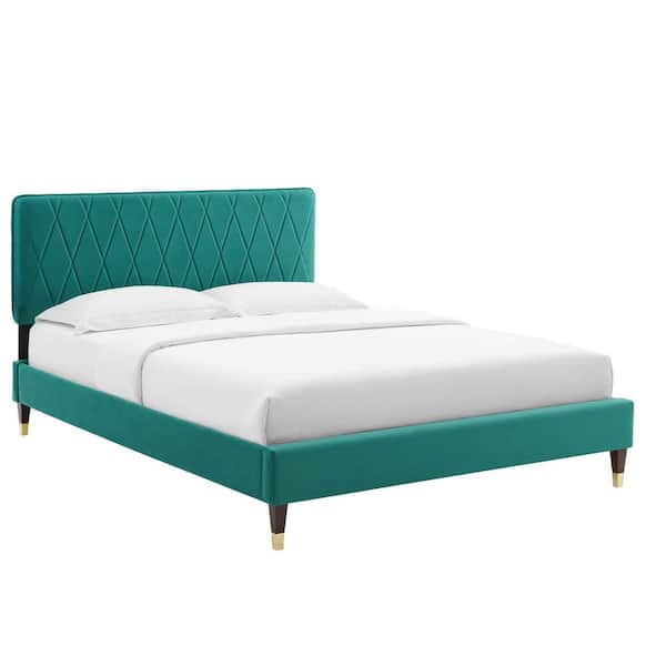 MODWAY Phillipa Performance Velvet Twin Platform Bed in Teal