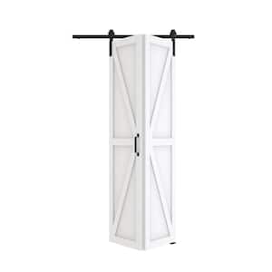36 in. x 84 in.(Double 18 in. W Doors) White, Finished, MDF, K Shaped, Bi-Fold Style Sliding Barn Door with Hardware Kit