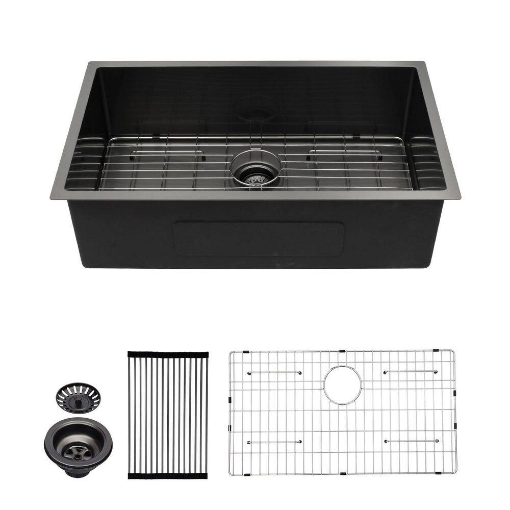33 in. Undermount Single Bowl 16-Gauge Gunmetal Black Stainless Steel Kitchen Sink with Bottom Grids, Drain Board price history on PriceWatchPro