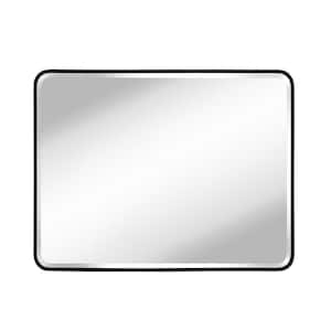 36 in. W. x 30 in. H Rounded Rectangular Aluminum Frame Beveled Glass Wall Mounted Bathroom Vanity Mirror in Black