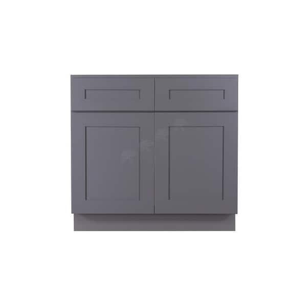 LIFEART CABINETRY Lancaster Gray Plywood Shaker Stock Assembled Sink Base Kitchen Cabinet 33 in. W x 34.5 in. H x 24 in. D