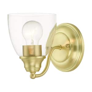 Grandview 5.5 in. 1-Light Satin Brass Wall Sconce with Clear Glass