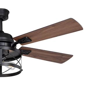 Elburn 52 in. Farmhouse Indoor Black Ceiling Fan with Caged Drum LED Light Kit and Remote