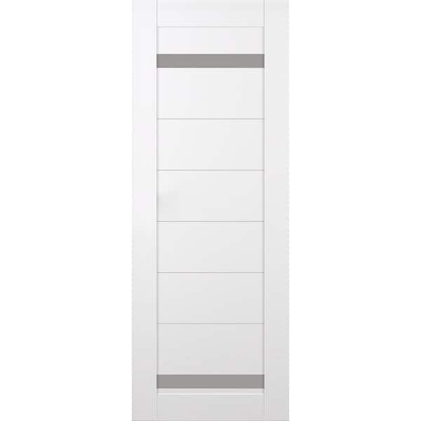 Perla 24 in. x 80 in. No Bore 2-Lite Frosted Glass Snow White Solid Composite Core Wood Composite Interior Door Slab