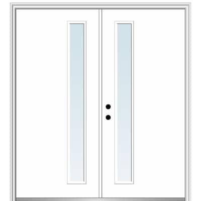 74 x 97 Modern 4-Lite Thin Bar Low-E Iron Prehung Double Door Unit