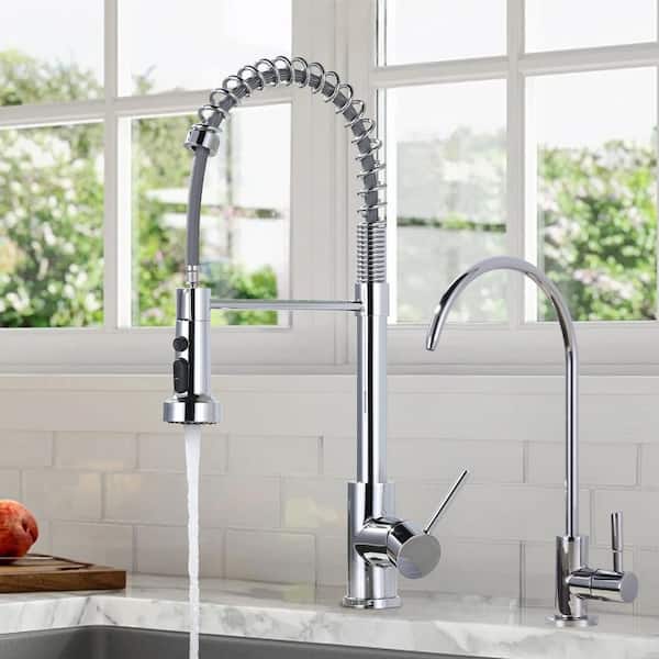 Single Handle Pull-Down Sprayer Kitchen Faucet, Kitchen Faucet with Direct Drinking Water Faucet in Polished Chrome