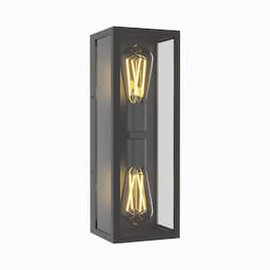Hawaii 15.35 in. H 2-Light Modern Black Dusk to Dawn Outdoor Rectangle Hardwired Lantern Sconce with No Bulbs Included