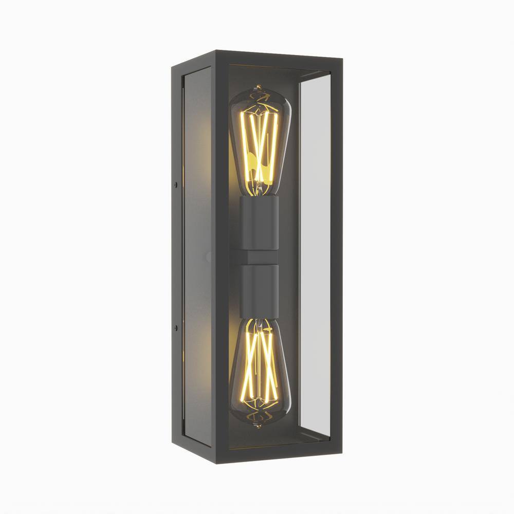 Hawaii 15.35 in. H 2-Light Modern Black Dusk to Dawn Outdoor Rectangle Hardwired Lantern Sconce with No Bulbs Included price history on PriceWatchPro