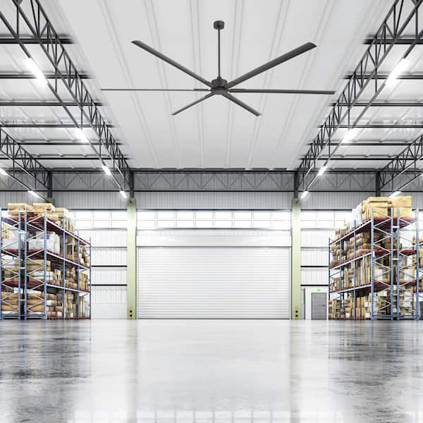 Industrial 120 in. (10 ft. ) Black HVLS Ceiling Fan with Downrod and Aluminum Blade with Remote Included No Light