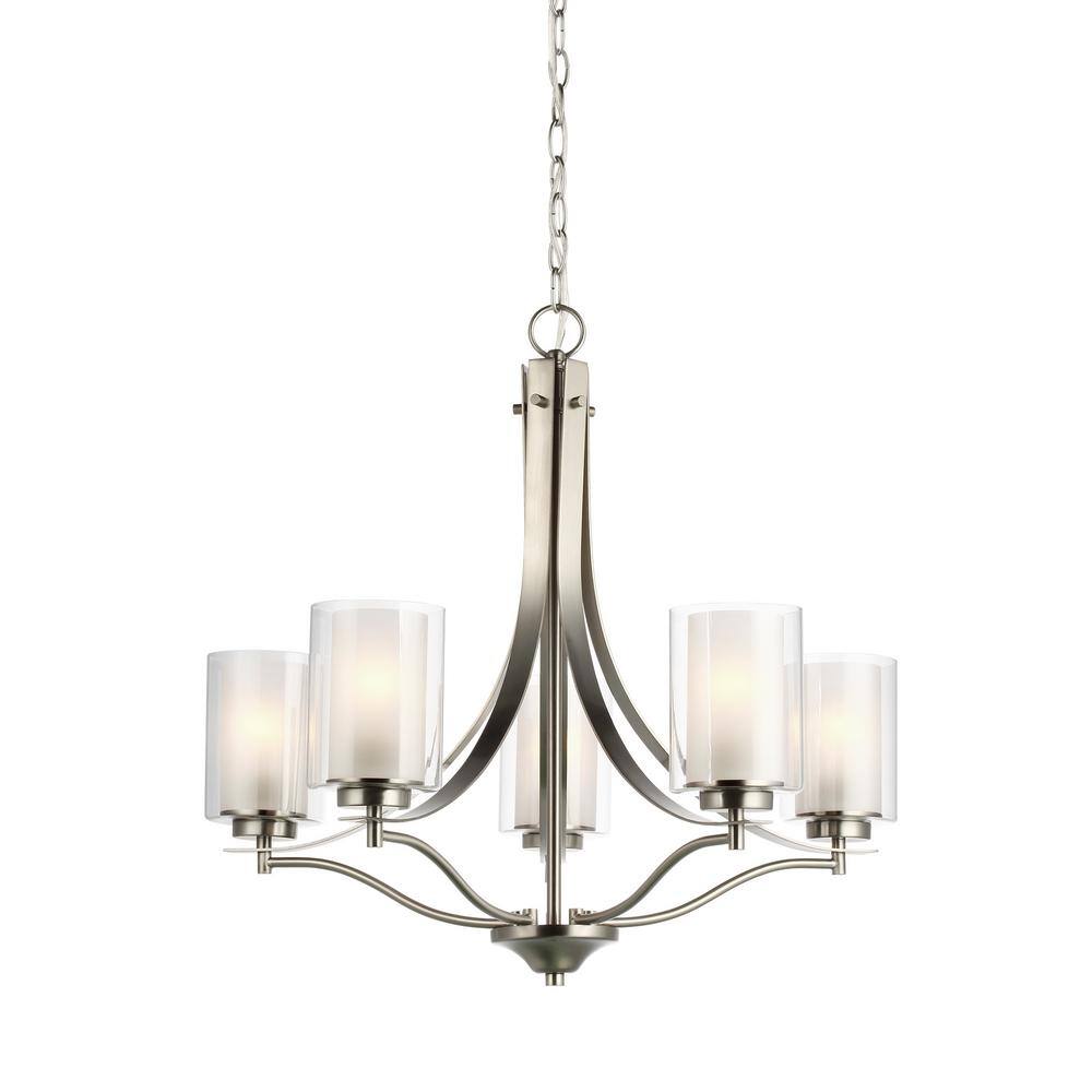 Elegant Brushed Nickel 5-Light Chandelier with Satin Etched Glass