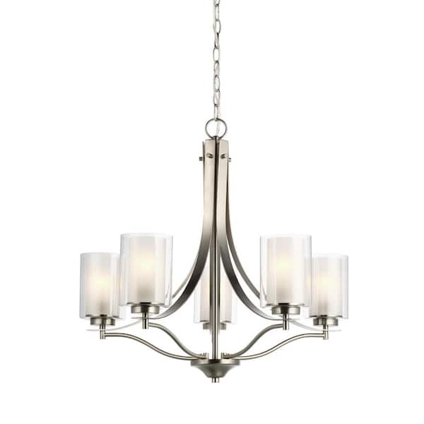 Sea Gull Lighting Elmwood 5-Light Brushed Nickel Modern Transitional  Candestick Chandelier with Satin Etched Glass Shades and LED Bulbs  3137305EN3-962 - The Home Depot