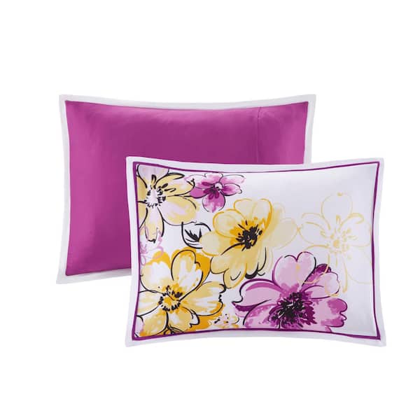 Pink Blue & Yellow Flowers King Comforter Shams & Toss Pillows 5 Piece Bedding 