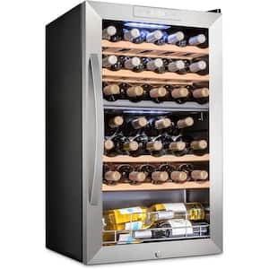 Wine Fridge, Dual Zone 33-Bottle Free Standing Wine Cooler with Lock