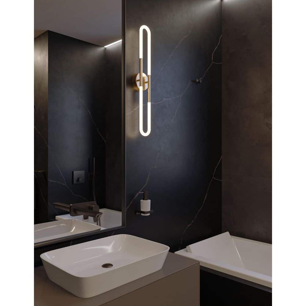 Adel 24 in. 1-Light Light Antique Brass Integrated LED Vanity Light with White Acrylic Shade price history on PriceWatchPro
