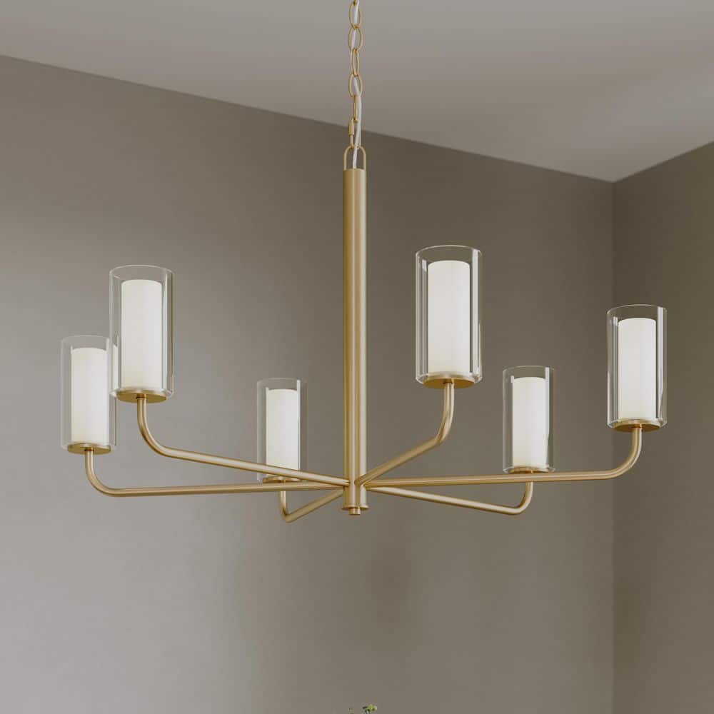 Mack 60-Watt 6-Light Brushed Gold Modern Traditional Chandelier with Layered Glass Shades price history on PriceWatchPro