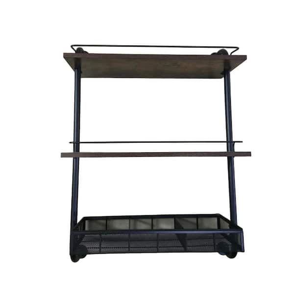 Unbranded 24 in. W x 9.4 in. D Brown Industrial Pipe Shelving, Floating Shelves with Basket, Decorative Wall Shelf