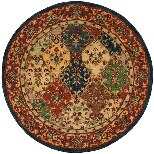 SAFAVIEH Heritage Beige/Burgundy 6 ft. x 6 ft. Round Border Area Rug ...