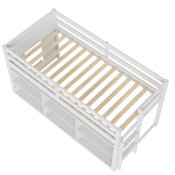 FUFU&GAGA White Wood Frame Twin Panel Bed with 6-Open Shelves and