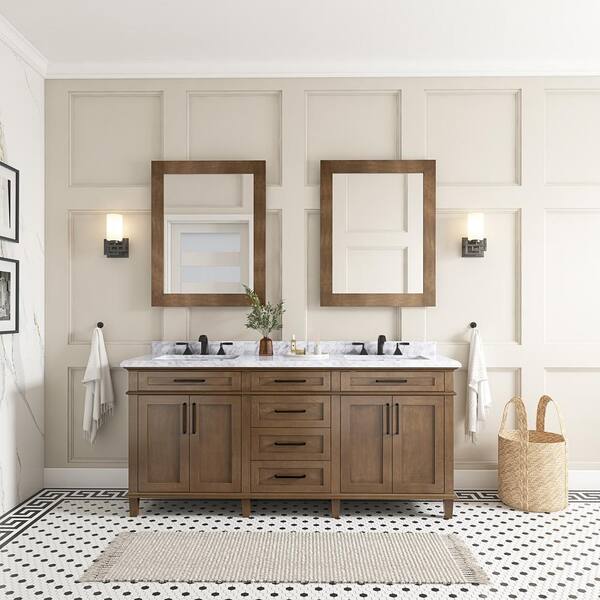 Home Decorators Collection Sonoma 72 in. W x 22 in. D x 34 in H Bath Vanity in Almond Latte with White Carrara Marble Top