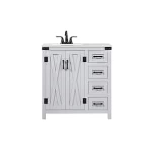 Simply Living 32 in. W x 19 in. D x 34 in. H Bath Vanity in Grey with Ivory White Engineered Marble Top