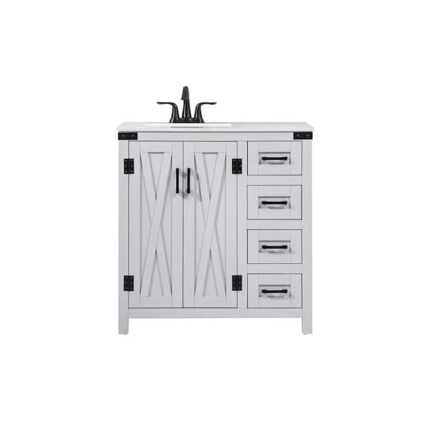 Unbranded Simply Living 32 in. W x 19 in. D x 34 in. H Bath Vanity in Grey with Ivory White Engineered Marble Top