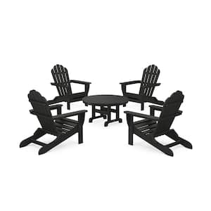 Monterey Bay 5-Piece Plastic Patio Conversation Set in Charcoal Black Folding Adirondack Chair