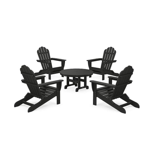 Trex Outdoor Furniture Monterey Bay 5-Piece Plastic Patio Conversation Set in Charcoal Black Folding Adirondack Chair